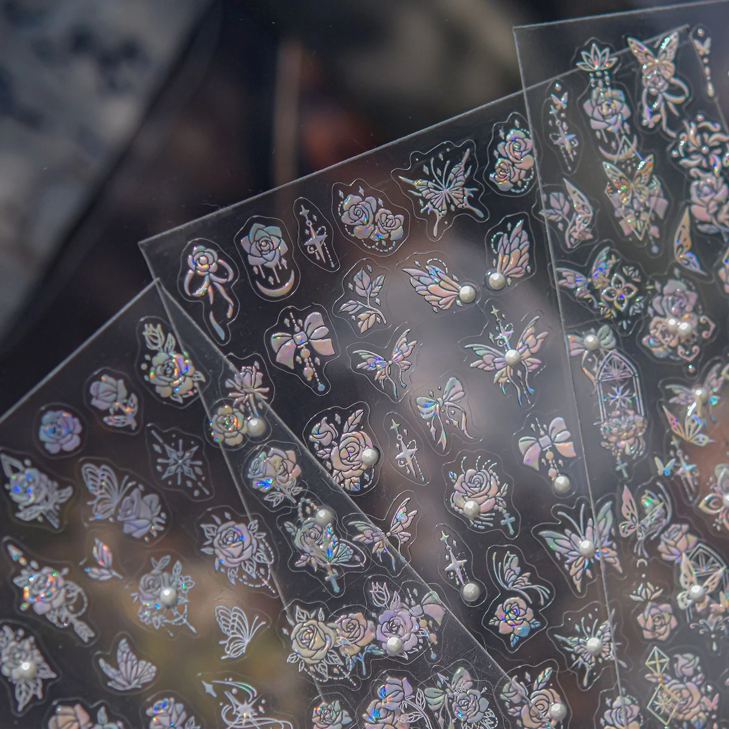 Mother-of-pearl Inlay Rose Flower Bowknot Butterfly Pearl Shiny Pattern Delicate Self Adhesive Nail Art Stickers Manicure Decals