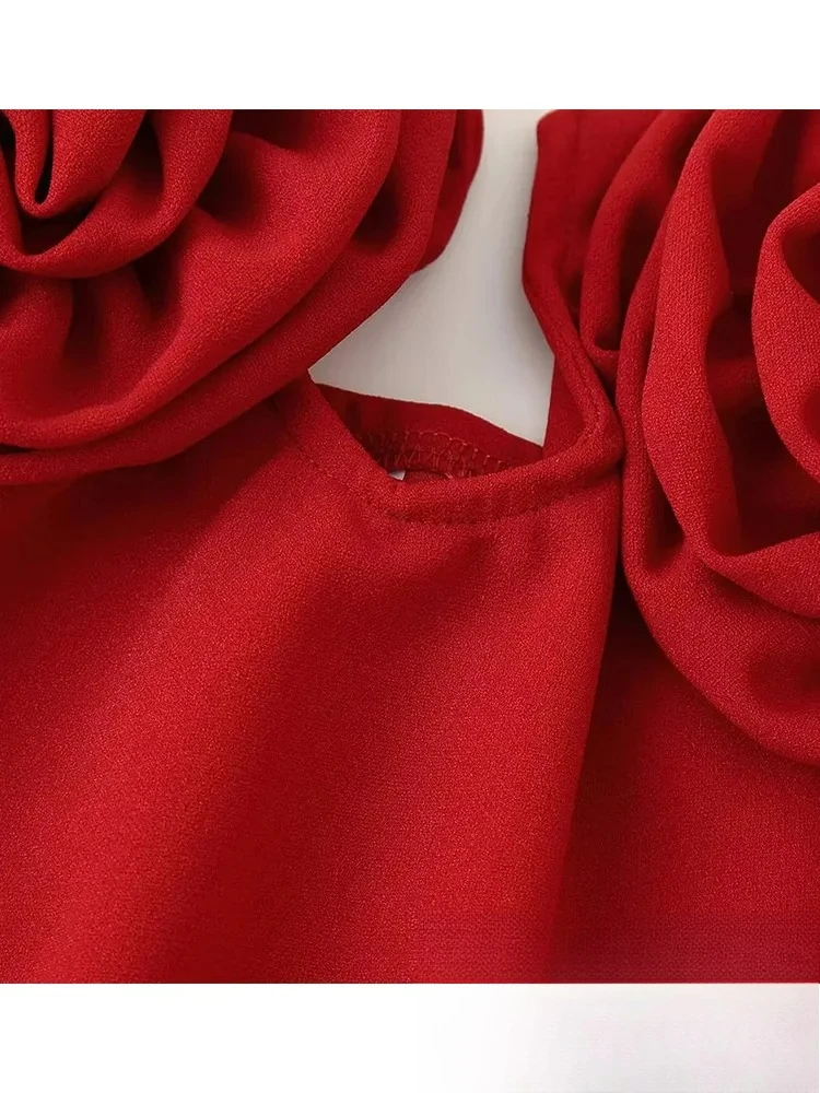 KONDALA Sexy Club Women Dress Red Solid Cami Sleeveless Flower Zipper Slim Long Vestidos New Fashion 2025 Summer Sheath Dress