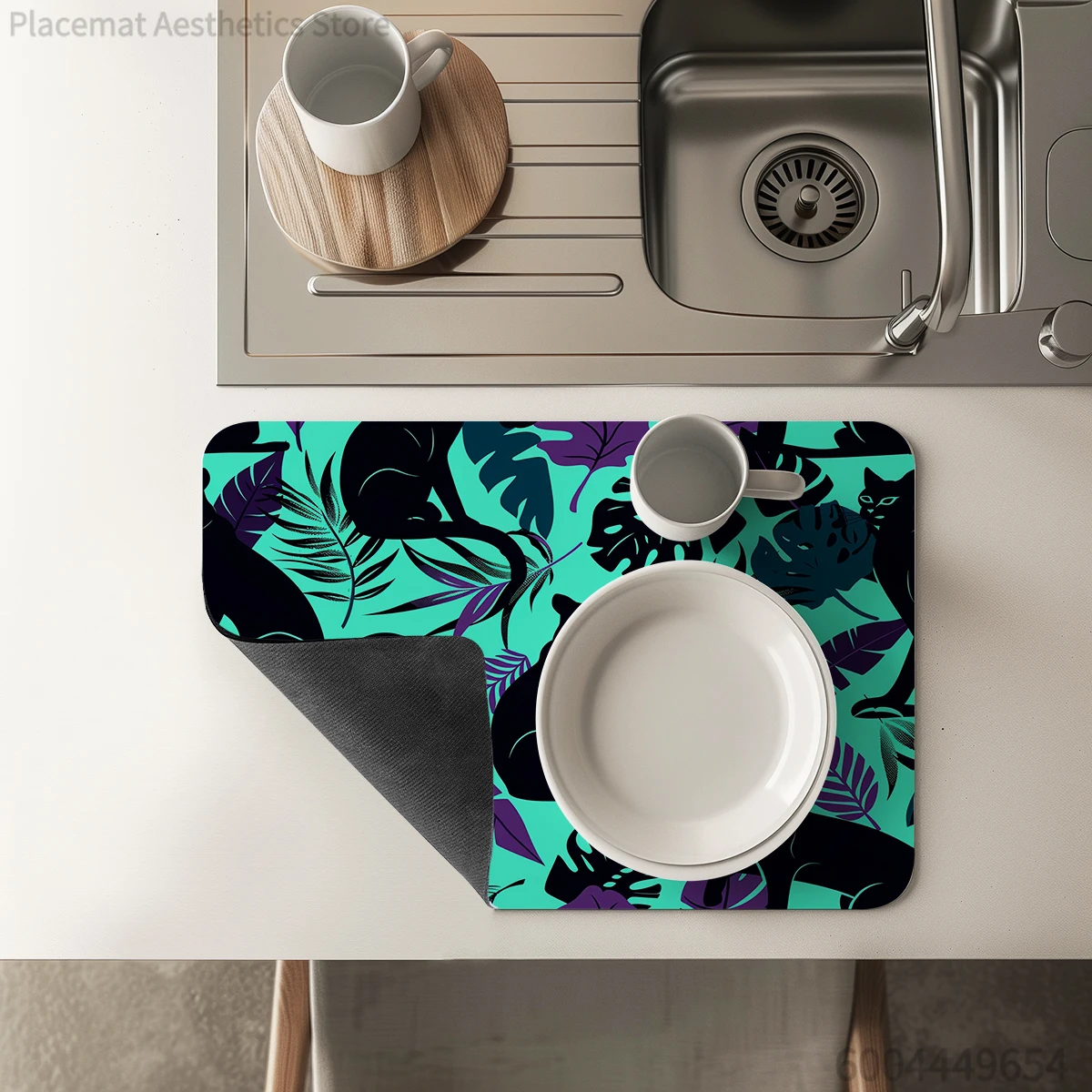 Absorbent Anti-slip Coffee Dish Mats Tropical Branches  Kitchen Absorbent Draining Mat Drying Mat Quick Dry Bathroom Drain Pad