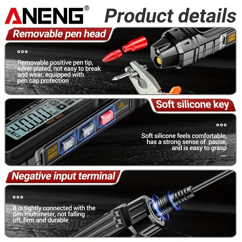 ANENG-A3005 Multímetro Digital Pen Tipo, medidor profissional, sem contato, AC, DC Tensão, Ohm Diodo Tester para Ferramenta, 4000 contagens