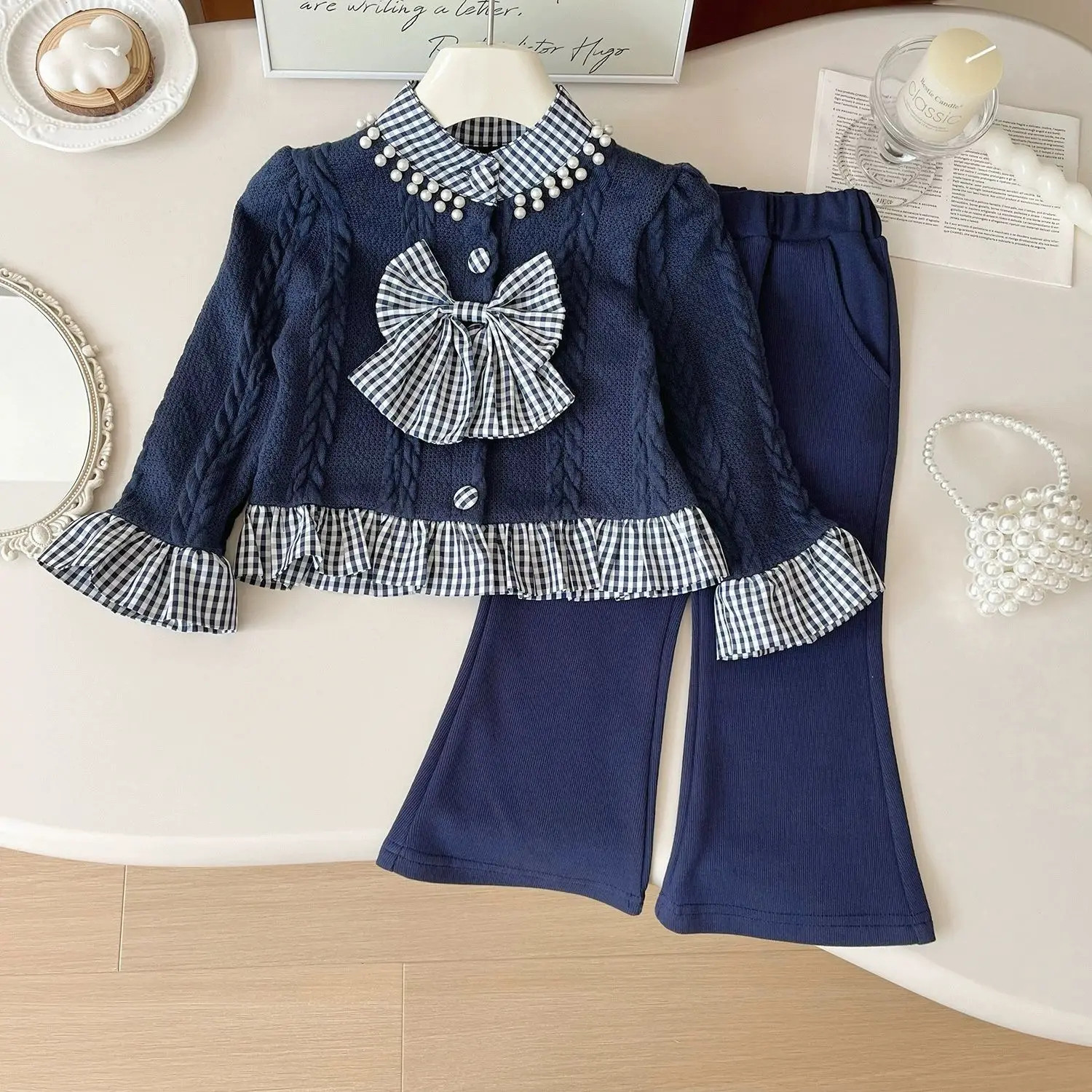 

Autumn Girls Clothes Sets Spring Long Sleeve Knitted Cardigan+Pants Fashion Toddler Girl Clothes Two Piece Set 2 3 4 5 6 7Yrs