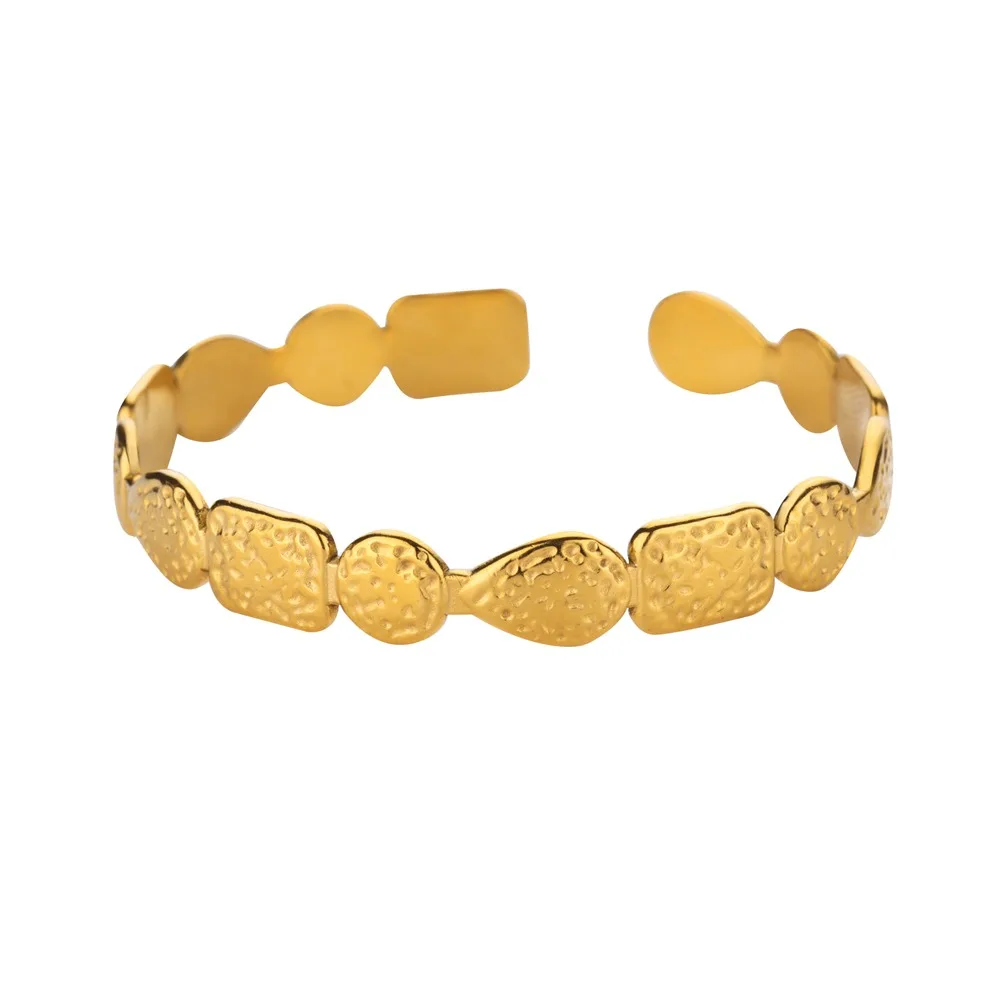 Exquisite klassische Bump Muster Öffnung Armreifen Armband für Frauen Manschette Armband Gold Farbe Edelstahl Hand Ornament Geschenk