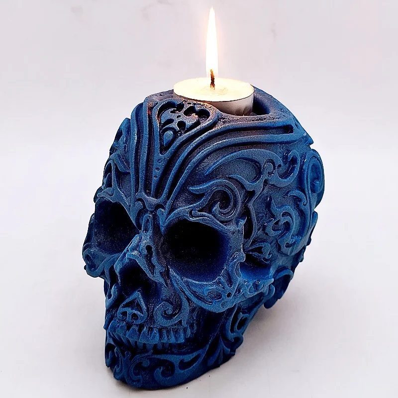 New silicone mold skull exquisite pattern candlestick DIY resin gypsum handicraft Halloween decorative tool