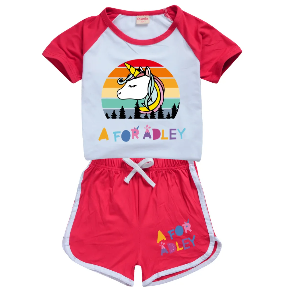 A for Adley T-shirt Shorts Leisure Sports Suit Baby Boy Clothing Summer Tshirt Girls Kids 10 To 12 Teenage