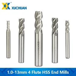 4 Flute End Mill 1.0-12mm HSS Milling Cutter Straight Shank CNC Machine Milling Tools For Metal Cutter Aluminum Router Bit