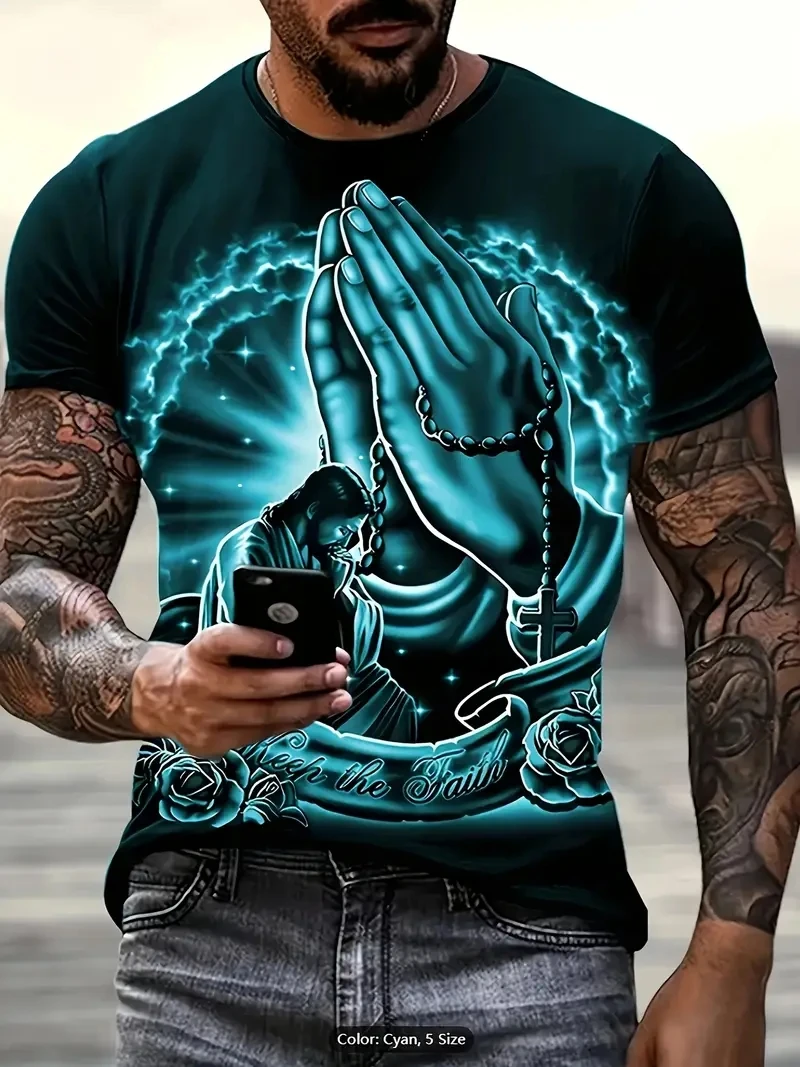 เสื้อยืดแขนสั้นพิมพ์ลาย 3D ขนาดบวกของผู้ชาย หลวมและลำลอง นุ่ม สบายและระบายอากาศได้ เหมาะสำหรับกีฬากลางแจ้ง