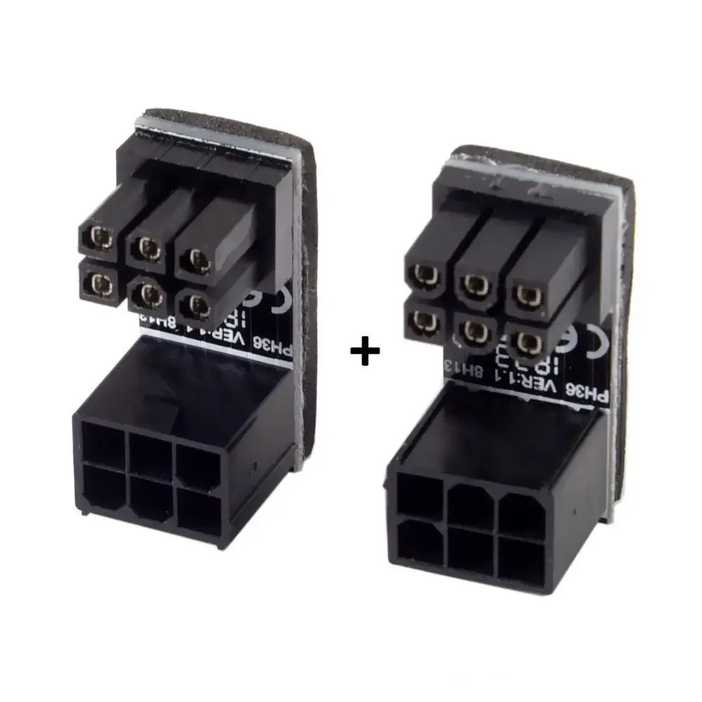 1 Pair (2pcs) Power Adapter ATX 6Pin Female to 6pin Male 180 Degree Angled for Desktops Graphics Card