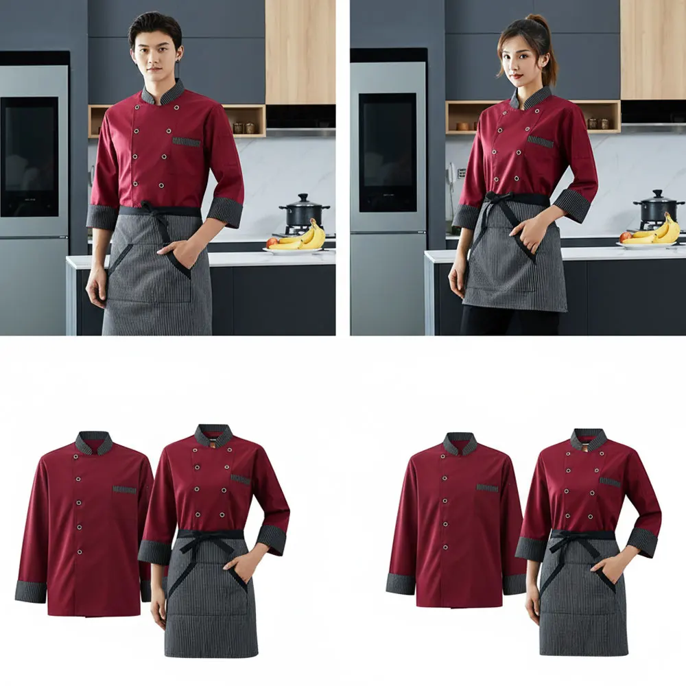 

Комбинезон шеф-повара с длинными рукавами для пекарей кондитерских, общественного питания в отеле и кухни.