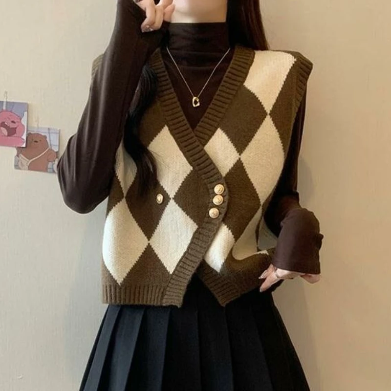2025 nuove donne di arrivo primavera autunno chic vintage diamante maglia gilet bottone allentato vestibilità dimagrante cardigan aperto alla moda