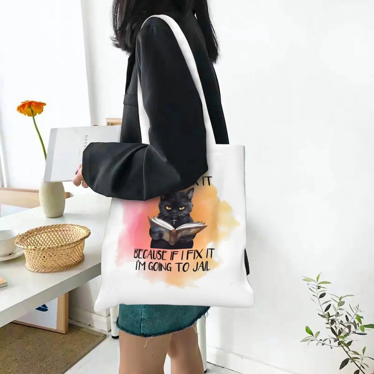 

Женские и мужские сумки I'm Going To LET GOD FIX IT, большая вместительная сумка для покупок с забавным котом и мемами для покупок, сумки