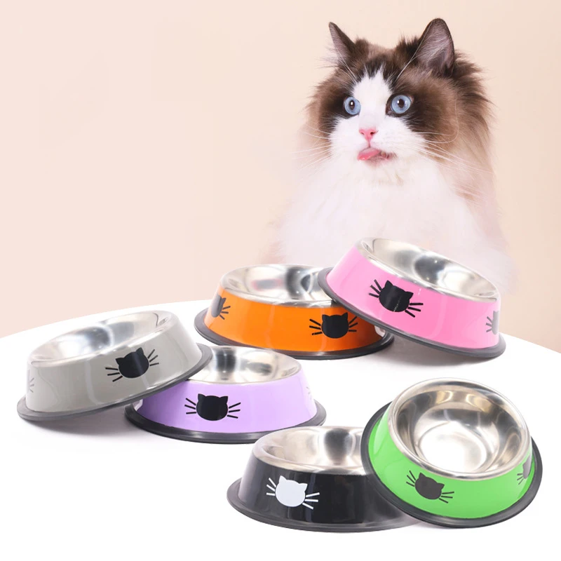 Cat Food Bowl Stainless Steel Kitten puppy Feeder Water Bowl with Non-Slip Rubber Base Small Pet Bowl Pet Supplies