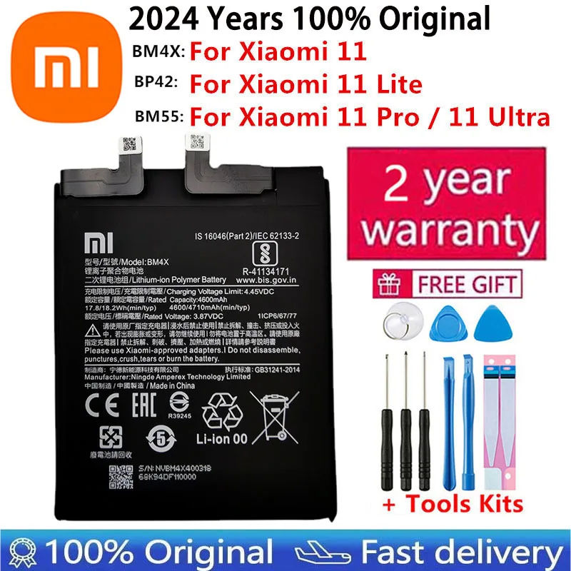 

2024 Year 100% Original Battery BM4X BM55 BP42 For Xiaomi Mi 11 Mi11 Lite 11 Pro Ultra Replacement Batteries Fast Shipping