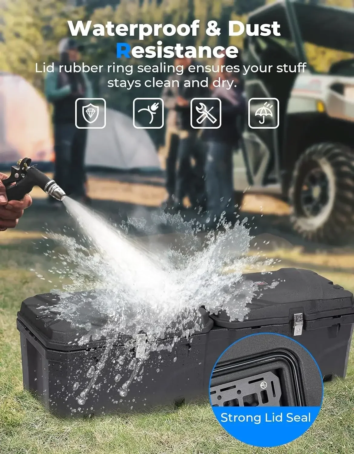 UTV 110L صندوق سرير البضائع الخلفي متوافق مع Polaris Ranger 1000 /XP 1000 /CREW XP 1000 2018-2024 29GAL صندوق تخزين الأدوات