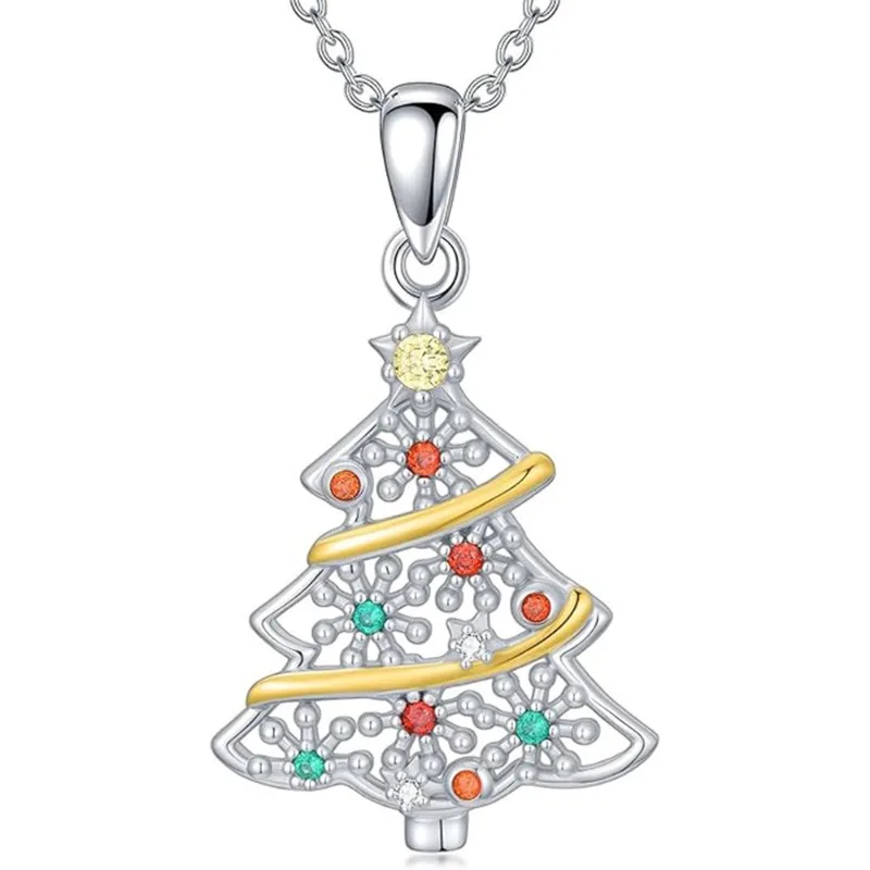

New two-color hollowed out Christmas tree pendant necklace, fashionable, simple, elegant, and high-end jewelry