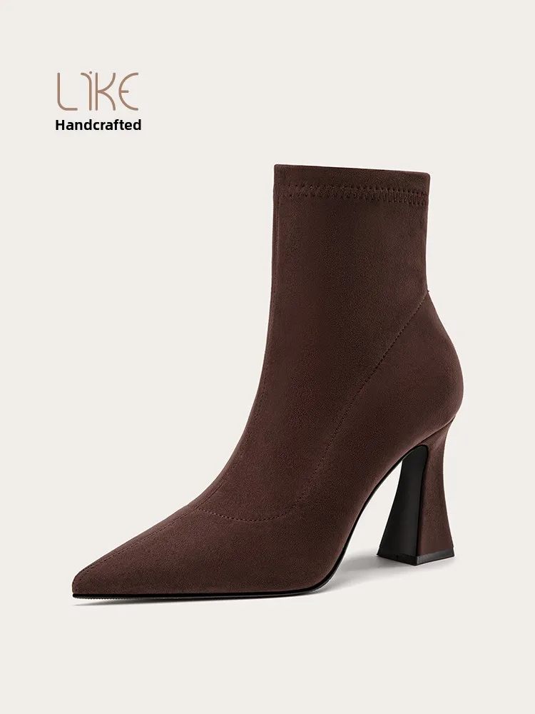 

Liken Pointed Toe High Heel ort Boots Women's New 2025 Autumn Winter Bla Slimming Elastic Ankle Boots Ele Fce Line...