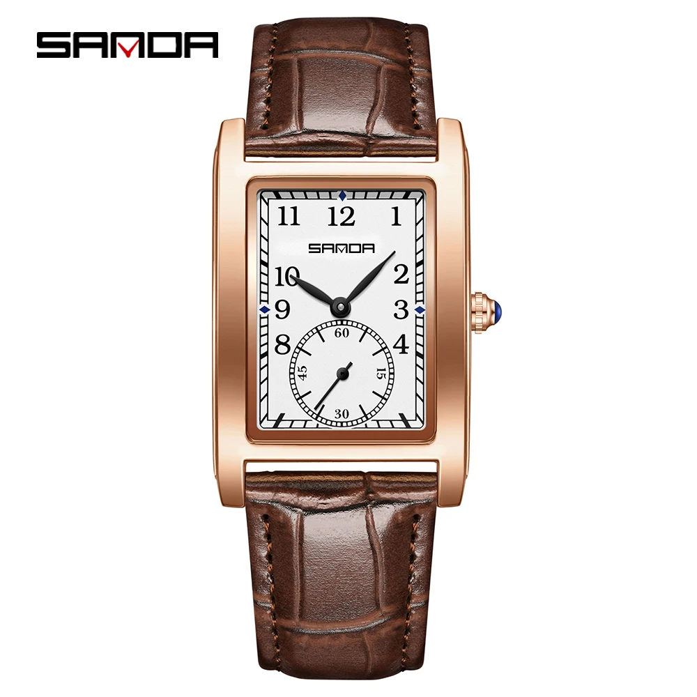 SANDA 1149 Fashion Retro Quartz Watches Men Woman Casual Square Dial Leather Strap Wristwatch for Couples relogio masculino