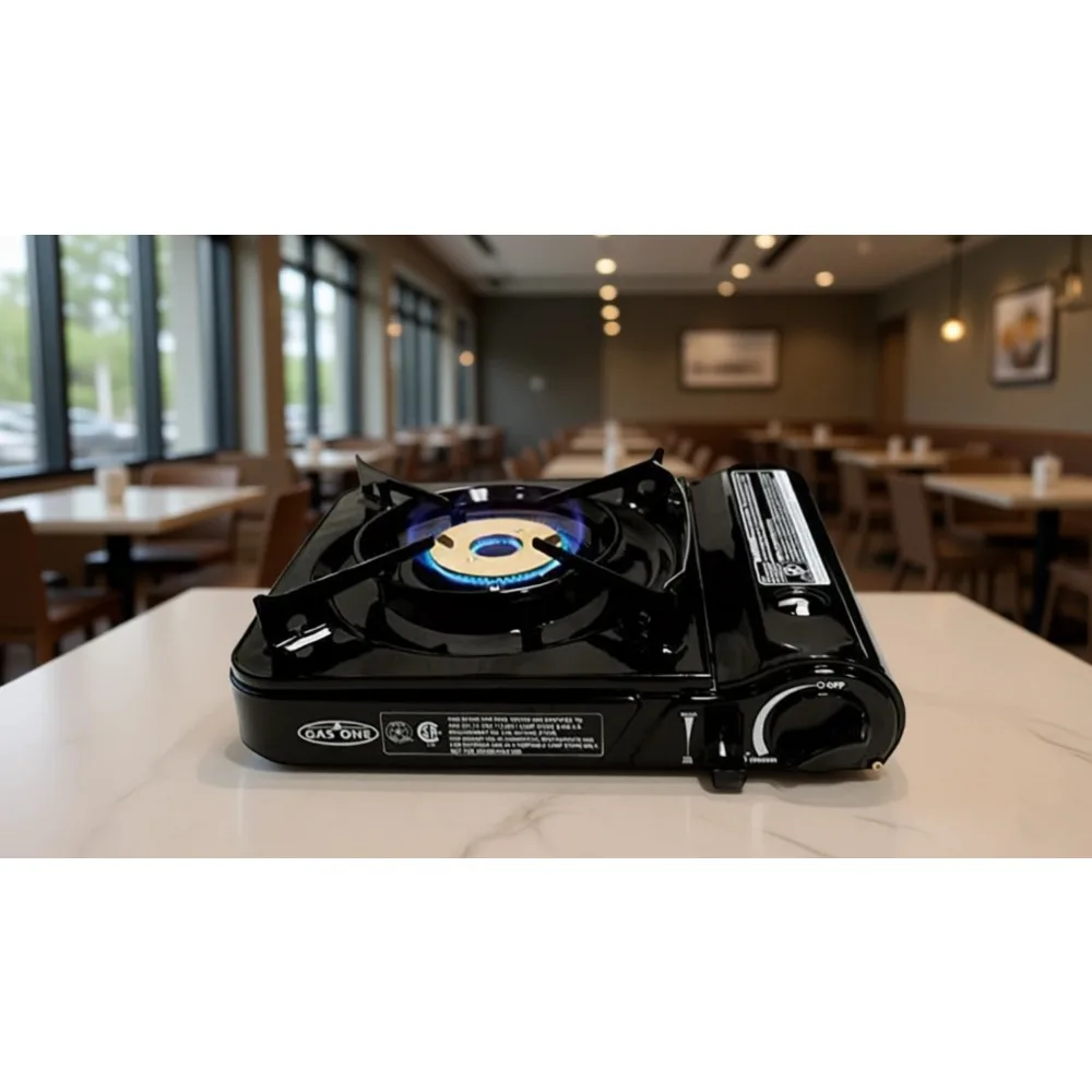 Portable Dual Spiral Flame 11000 BTU Gas Stove with Heavy Duty Clear Carrying Case CSA Listed Black