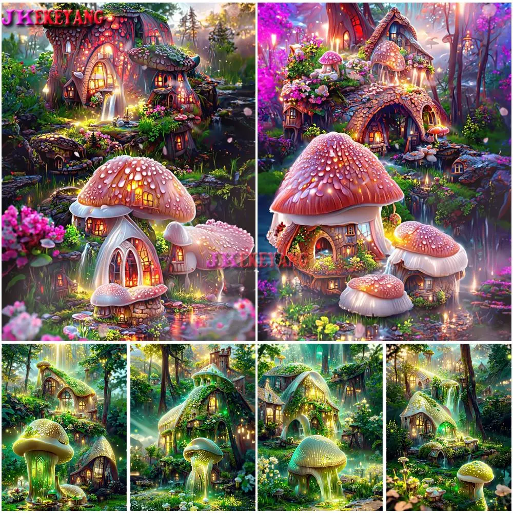 

5D Diy строительный лес гриб дом полная алмазная живопись рукоделие вышивка крестиком украшение для дома Y5352