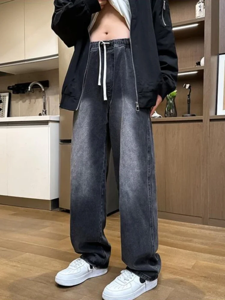 

Осенние джинсы, мужские джинсовые брюки в американском стиле ретро, шикарные уличные мешковатые усовершенствованные широкие брюки полной длины, универсальные популярные Harajuku