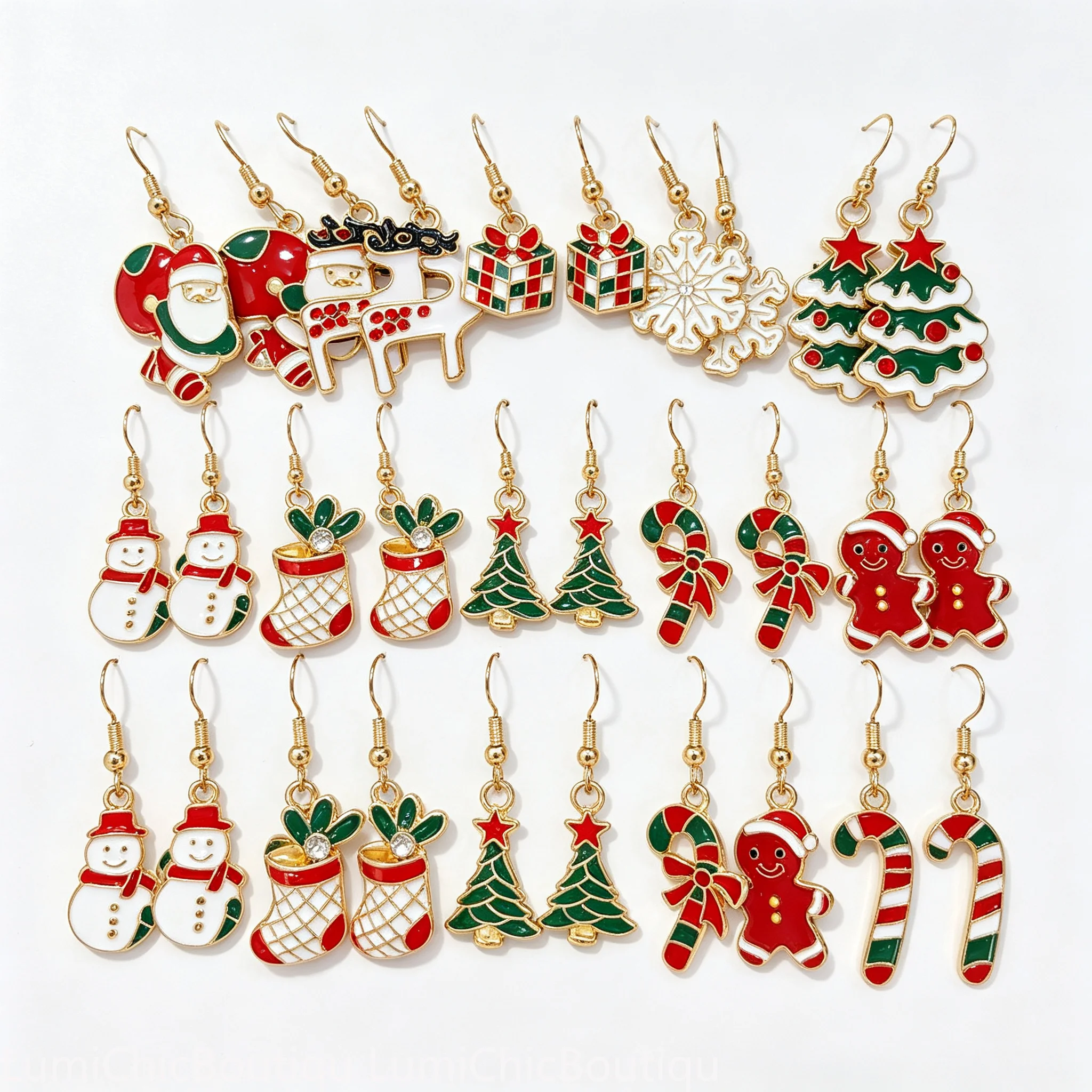 20Pcs Christmas Earring Set for Women, Cute Cartoon Elk Santa Christmas Tree Gingerbread Man Earrings, Holiday Jewelry Gift