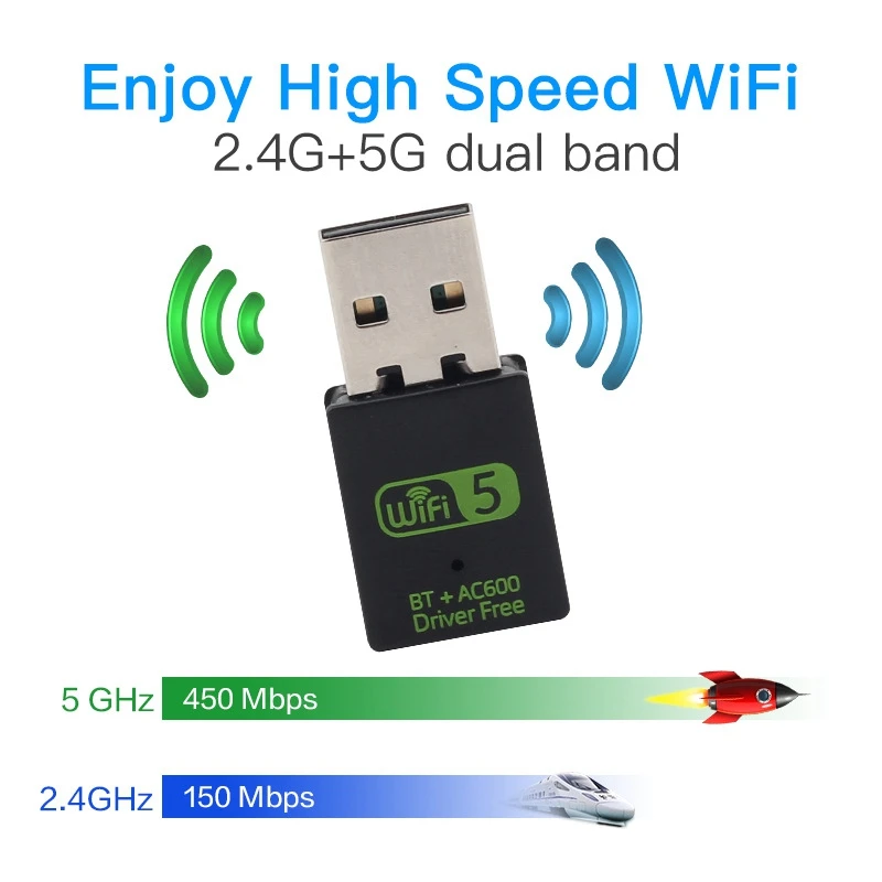 600Mbps USB Wifi Adapter Driver Free Bluetooth 5.0 Dual Band Network Card Dongle For Windows XP/7/8/8.1/10