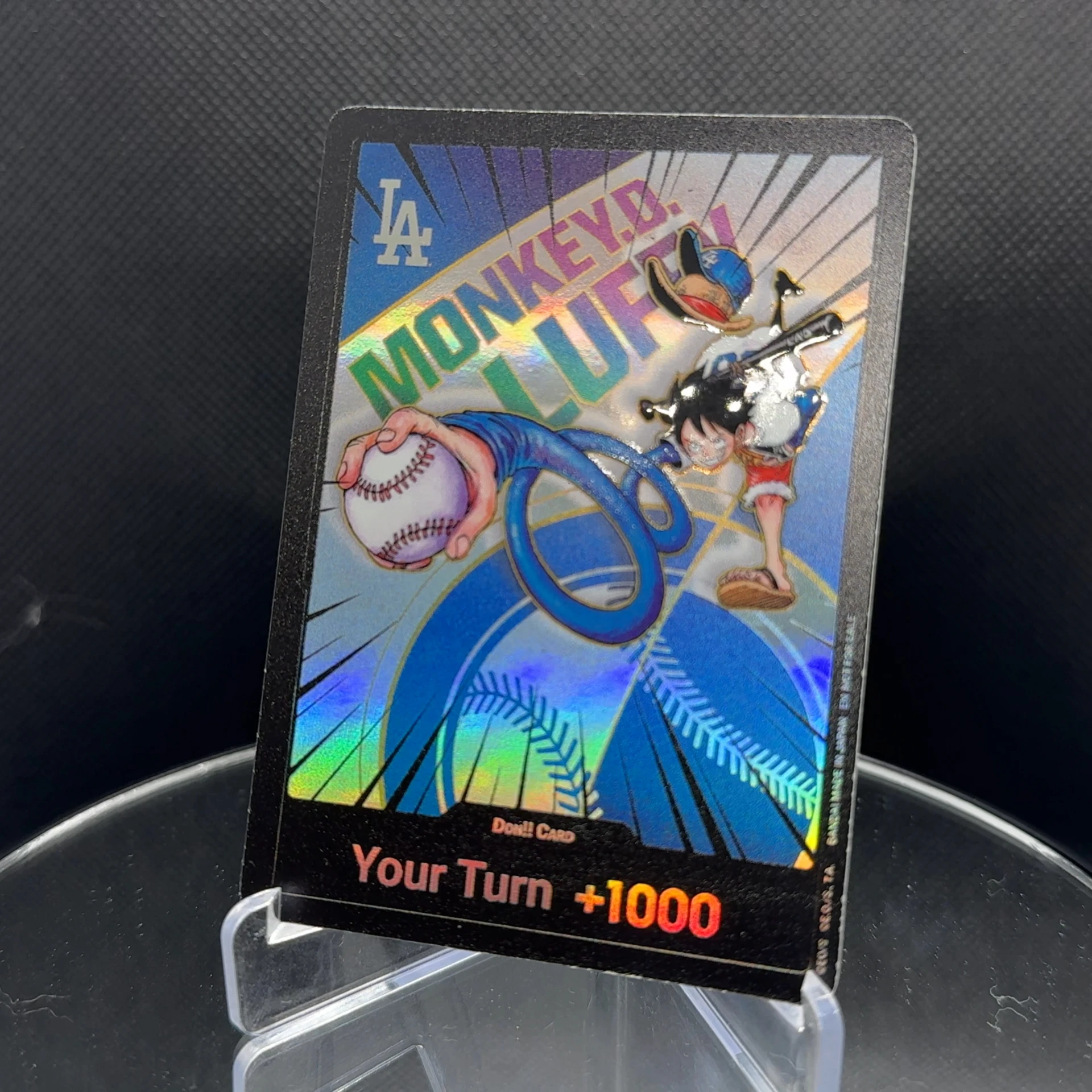 

Holographic One Piece TCG OPCG English DON card Luffy x Dodgers Cards Textured Foil Card
