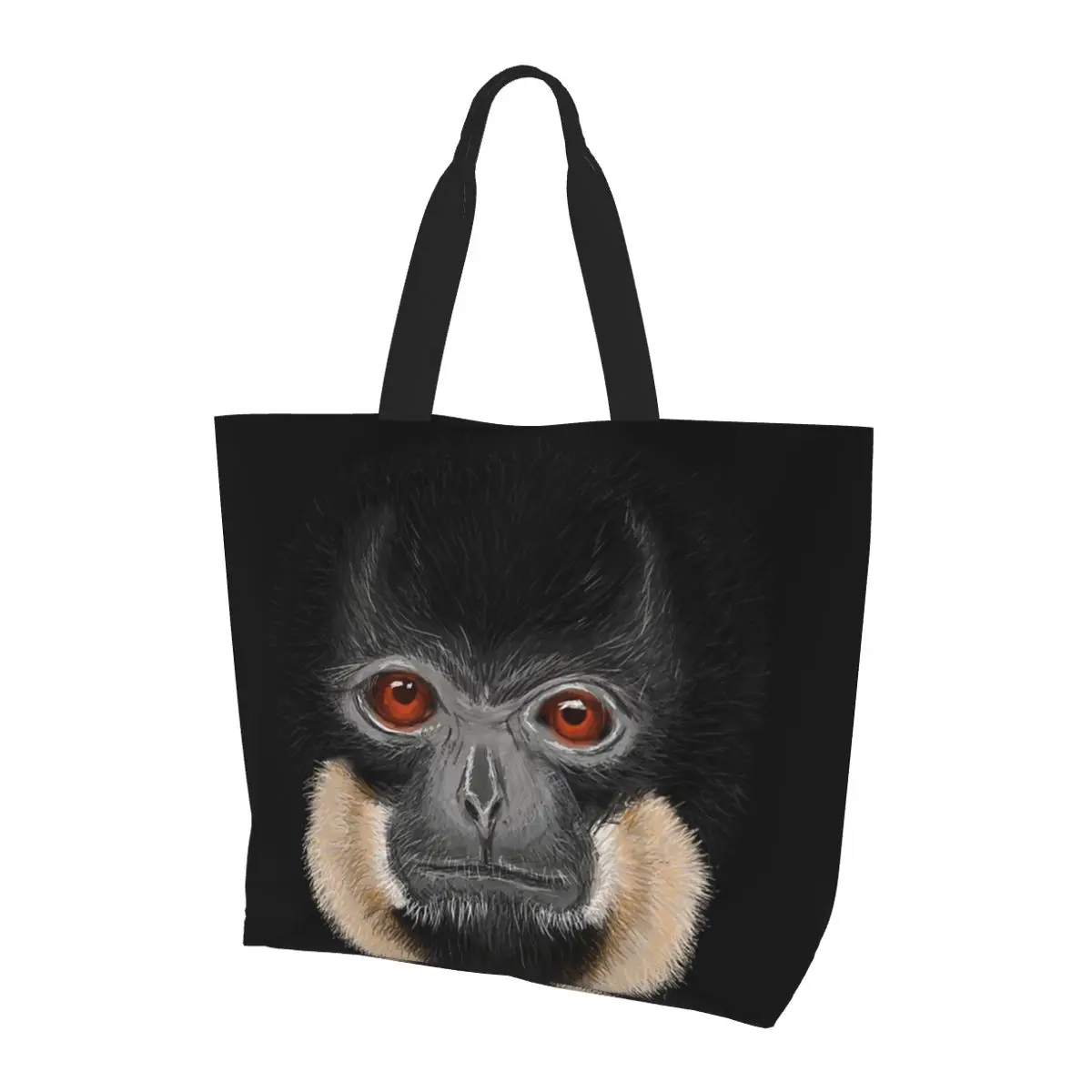 

Черная сумка-тоут для покупок Gibbon Monkey, парусиновая сумка на плечо большой вместимости, продуктовая сумка для женщин