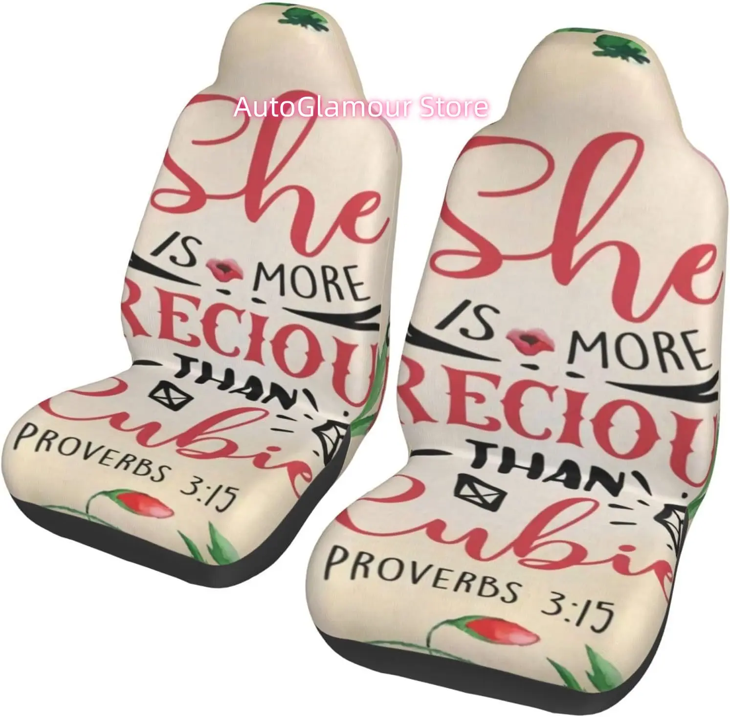 She is More Precious Than Rubies Proverbs 3 15 2-Piece   Seat Cover Complete Set - Elastic Seat Protection Cover fo