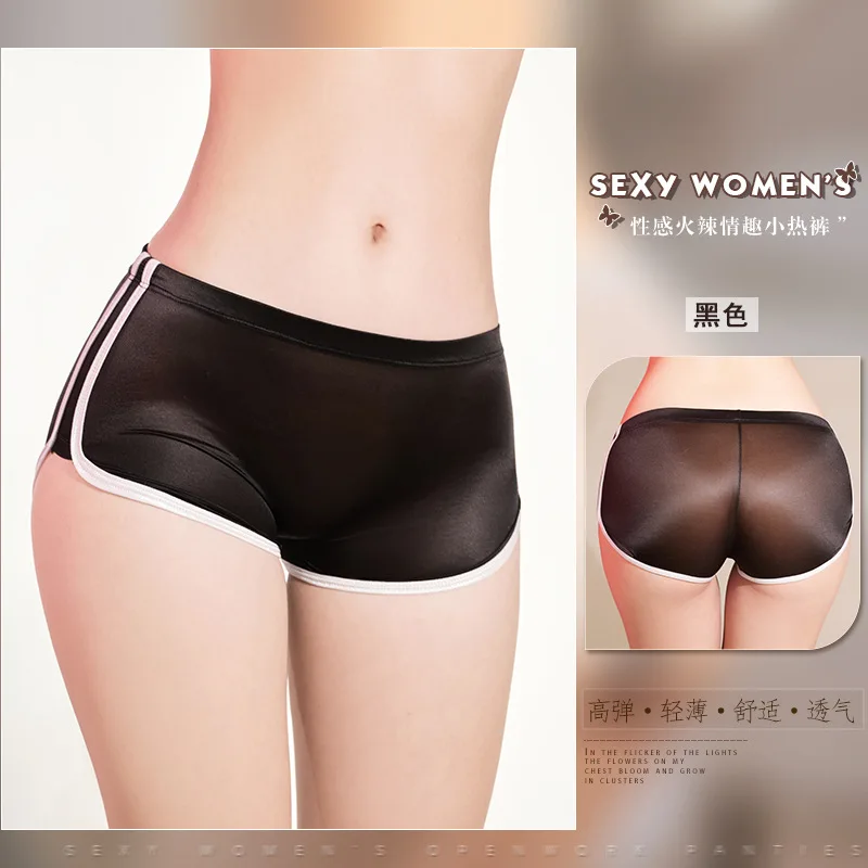 Glossy Low Waist Women Underwear Shorts Elastic Briefs Underpant Plus Size Boxer Panties