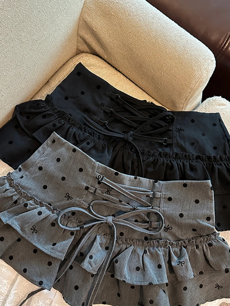 2025 femmes printemps/été nouvelle taille haute sangle épissage Polka dentelle demi-jupe a-ligne jupe courte pour les filles haute rue