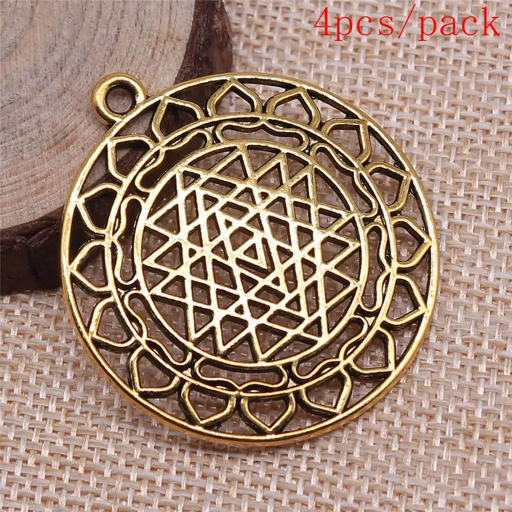 Encantos de patrón de Sri Yantra para la fabricación de joyas, colgantes DIY para regalo a granel