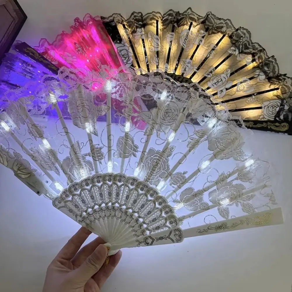 Rose Fan Creative Glow Folding LED Fan Colorful LED Luminous Dancing Light Fan Festivals Portable LED Luminous Fan Rave Festival