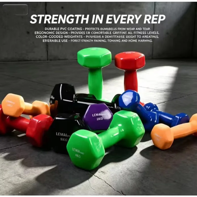 Color Coded Cast Iron Hex Dumbbell Set Storage Tray 1/1.5kg Fixed Weight Hand Dumbbell  Beginner Strength