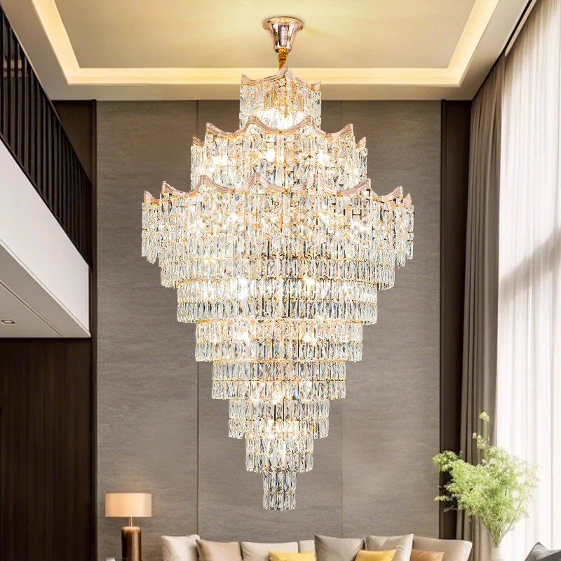 Duplex Chandelier 2026 New Hot Sale Model Light Luxury Modern Crystal Hall Lamp Villa High Ceiling High Ceiling Living Room Lamp