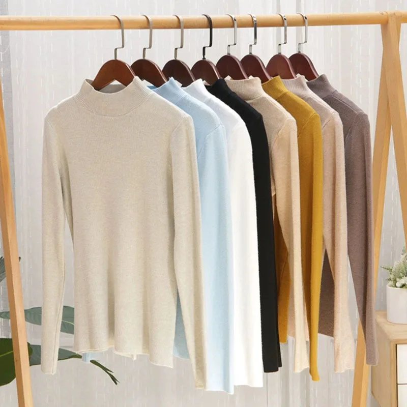

Свитер с высоким воротником, пуловеры, женская осенне-зимняя внутренняя одежда, теплые вязаные джемперы, женские корейские тонкие однотонные базовые свитера
