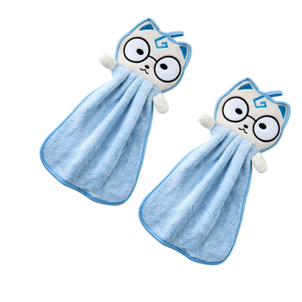 

2pcs Absorbent Hand Towels Cat Design Microfiber Dishwashing Cloths Thickened Kitchen Bathroom Cartoon Pattern Soft Easy Hang