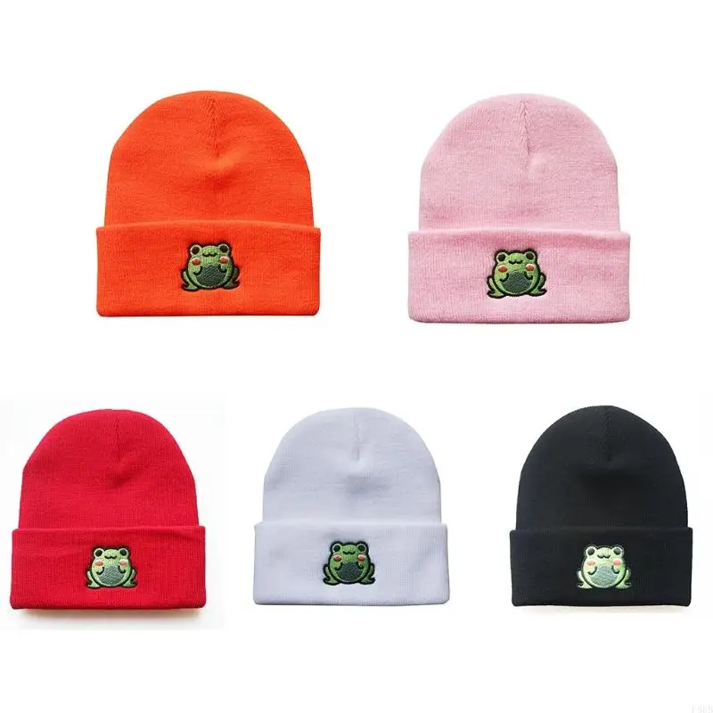 

P88B Fashion Knitted Hat Cartoon for Frog Embroidery Hats Hat Fall