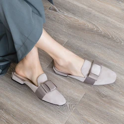 Flats Women Slippers Suede Casual Mules Shoes Slingback Sandals 2024 Spring New Brand Fashion Cozy Walking Beach Zapatos Mujer