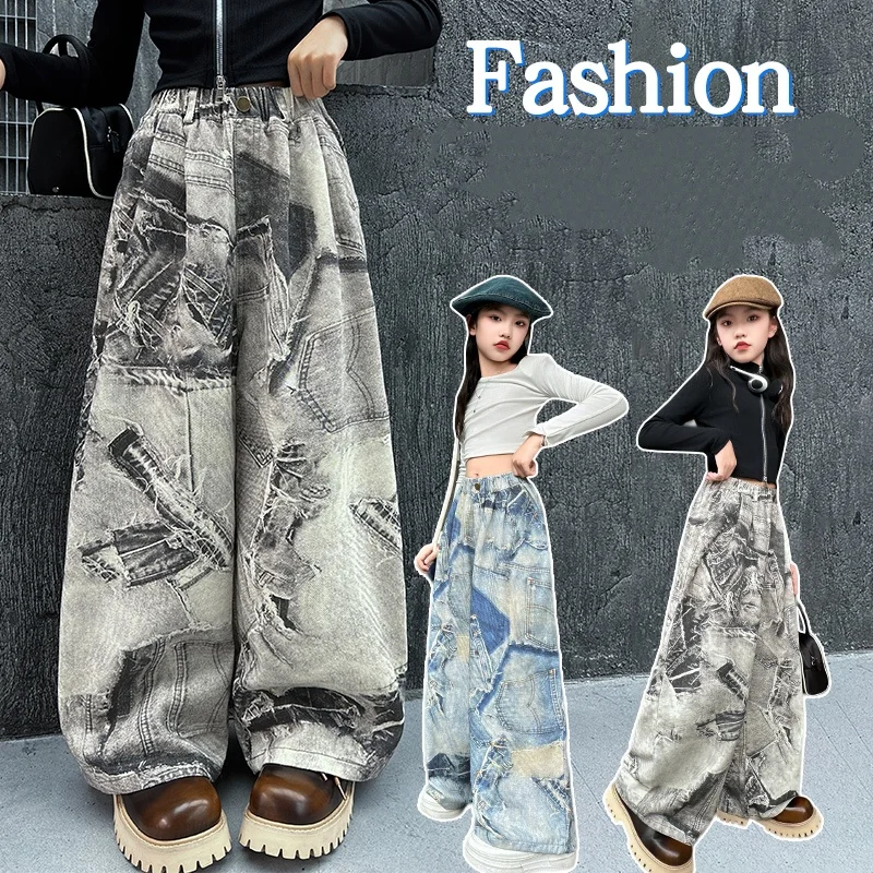 

Baby Girl Long Pants Tween Child Casual Trendy American Style Long Pants Autumn 2025 Kids Trousers Mid to Loose Bottom Age 4-14Y
