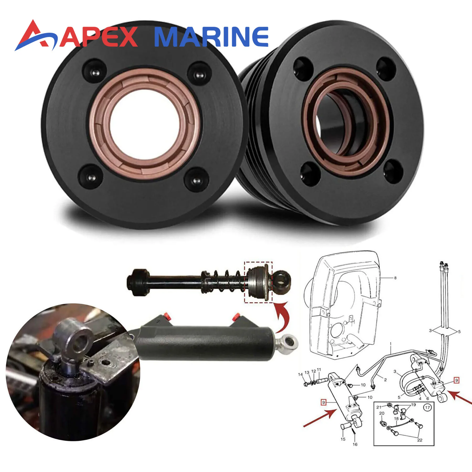 

2PCS Trim Cylinder RAM Rebuild Kit for Volvo Penta 290 DP DP-A DP-B SP-A Replacement 3860881 872612 872837 0872837 0768665