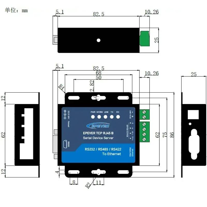 محولات وحدات تحكم الطاقة الشمسية للأجهزة التسلسلية EPEVER TCP 306 مع خادم عبر عاكس/شاحن توصيل منفذ RS485