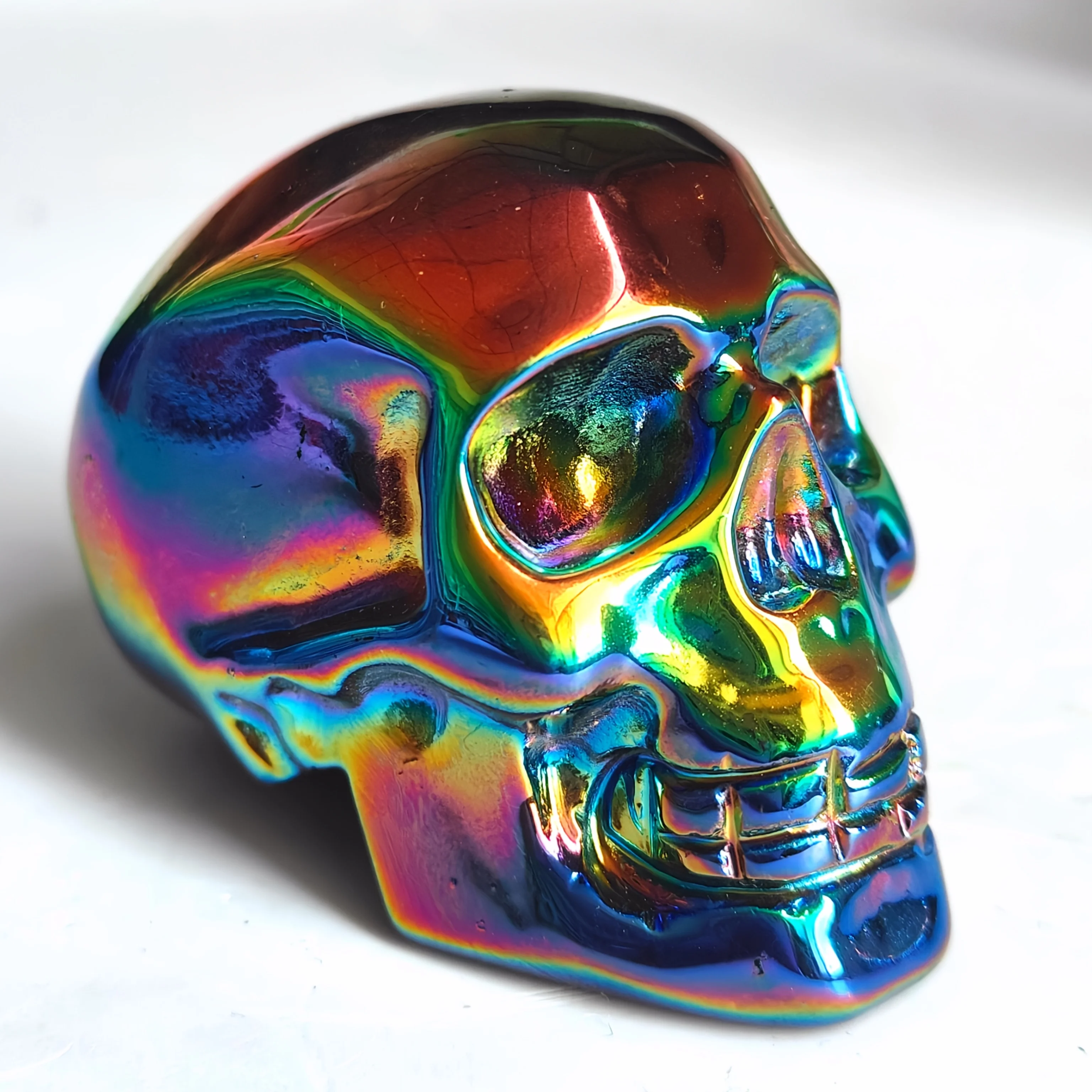 Collectibles Loose Gemstones - 1pc Titanium Aura Obsidian Skull - 2.36'' Flame Aura Stone Skull Carving - Skull