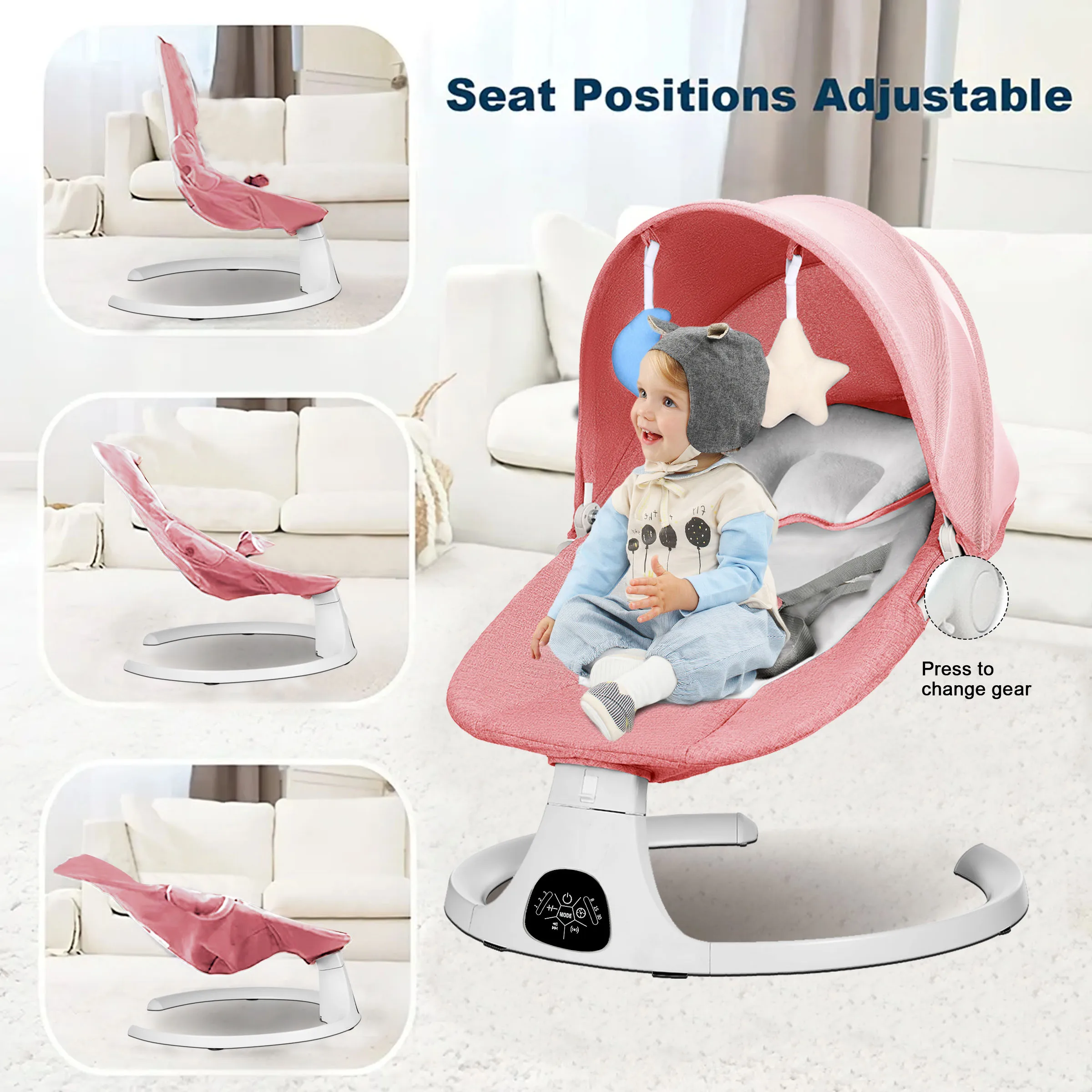

Electric Baby Swing Rocker Built-in Melodies Tray Toys Net 3 Adjustable Seat 5 Variable Speeds Baby Lounger