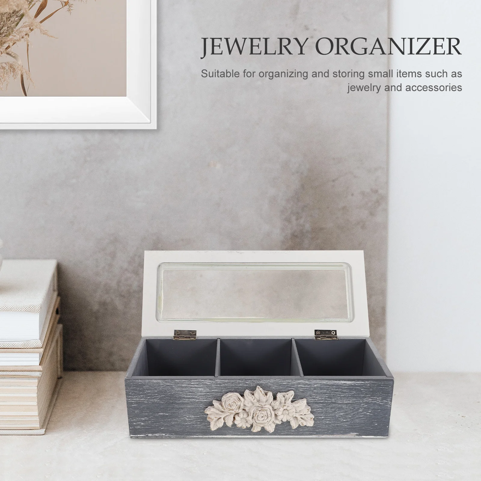 3 فتحات صندوق مجوهرات خشبي منظم تخزين سعة كبيرة للقلائد والخواتم والأقراط والحلي تذكارات درج غطاء شفاف