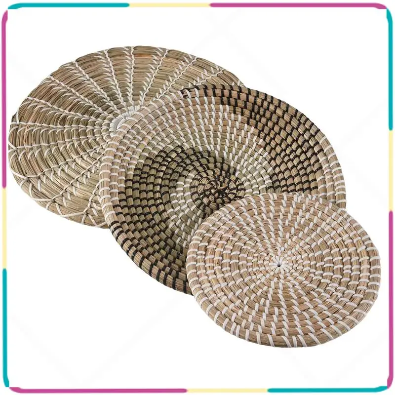 

B13C Handmade Hanging Wall Basket Decor(Set Of 3)Round Woven Basket ,Boho Home Decor Trays For Bedroom,Kitchen,Living Room