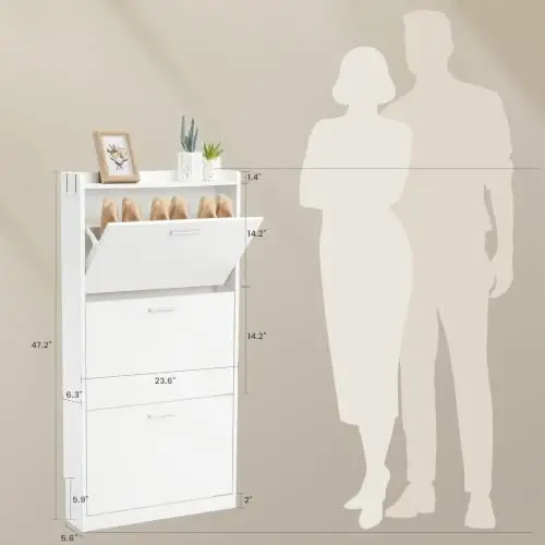 Shoe Cabinet Organizer with 3 Flip Drawers，Freestanding Shoe Rack Cabinet，Narrow Shoe Cabinet Storage for