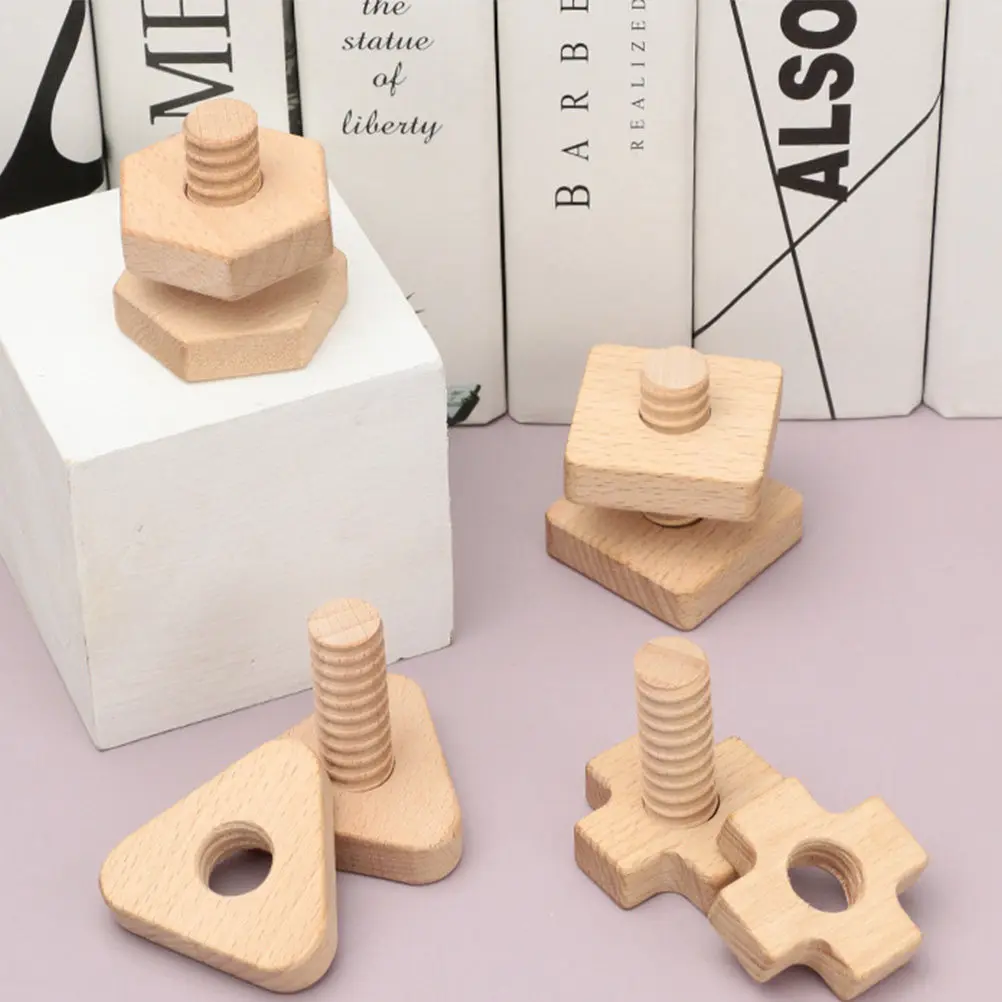 

4Sets Geometric Shape Nut Assembly Educational Screw Matching Early Childhood Development Kids Intelligence Fine Motor Skill