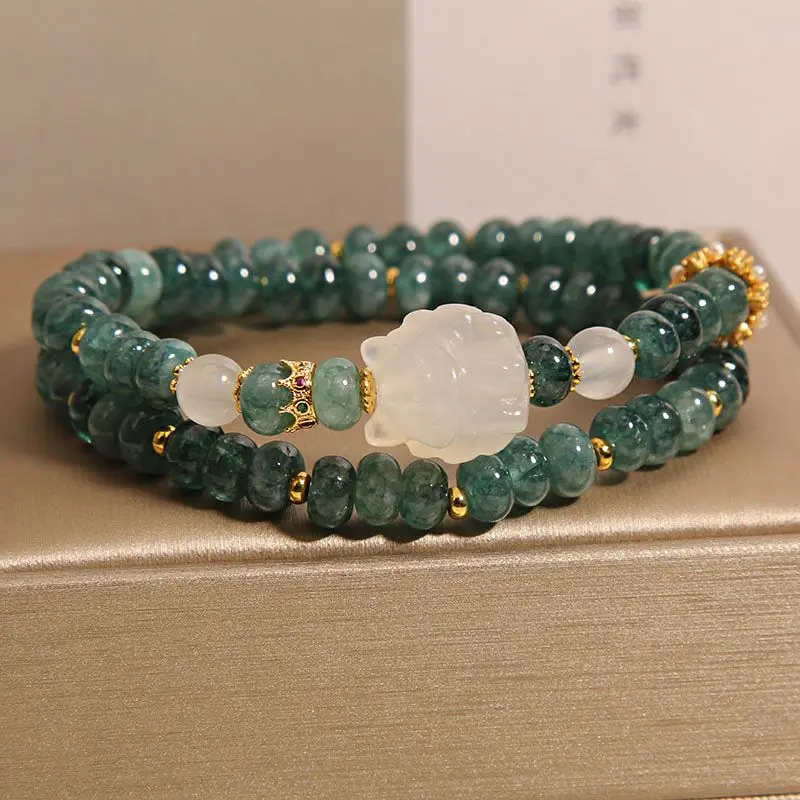 New Year Gift Natural Blue Water Jade Abacus Beads Double Circle Crystal Bracelet Women's Light Luxury Exquisite Chalcedony