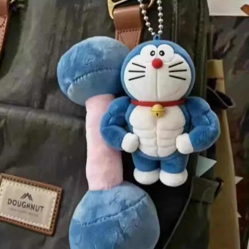 Anime Doraemons Fitness Muscle Plush Toy Keychain Decoration Bag Charm Cute Couple Backpack Zipper Charm Birthday Gift