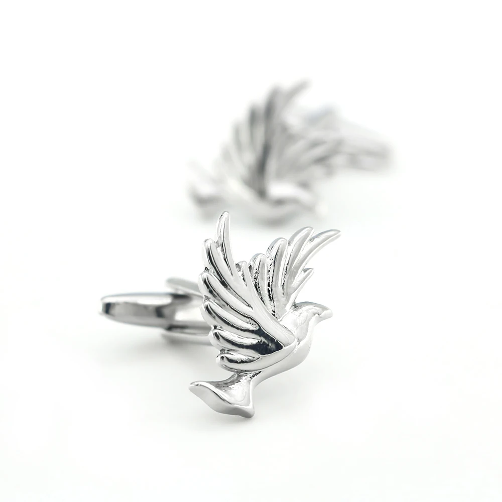 Men's Dove Of Peace Cuff Links Silver Color Flying Bird Design Quality Copper Material Fashion Cufflinks Wholesale & Retail